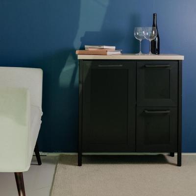 Aparador Buffet Ditália 1 Porta 2 Gavetas Bn-01 Cor:preto Preto
