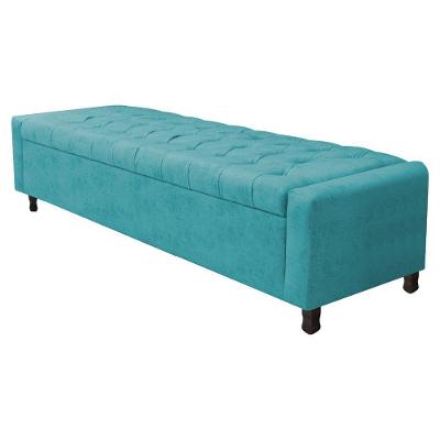 Calçadeira Baú Casal Everest P02 140cm Para Cama Box Suede Azul Turquesa