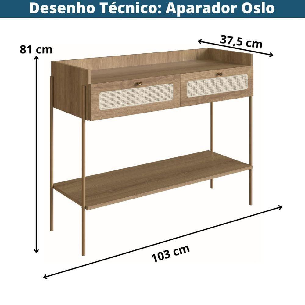 Aparador Oslo Artesano 103 Cm (Largura) Mdp Mel Palha Natural Duas Gavetas Base Metal - 4