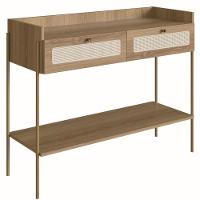Aparador Oslo Artesano 103 Cm (Largura) Mdp Mel Palha Natural Duas Gavetas Base Metal - 1