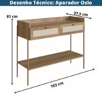 Aparador Oslo Artesano 103 Cm (Largura) Mdp Mel Palha Natural Duas Gavetas Base Metal - 4