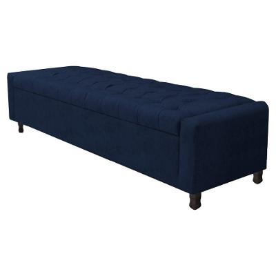 Calçadeira Baú Casal Everest P02 140cm Para Cama Box Suede Azul Marinho