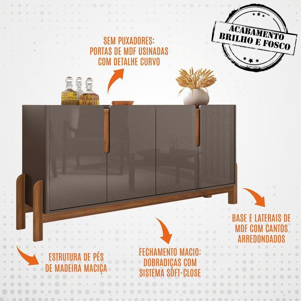 Buffet Aparador 4 Portas 170Cm 050518 Cinza Perola Cedro - 8