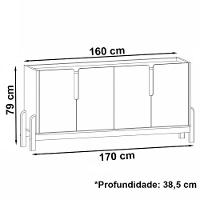 Buffet Aparador 4 Portas 170Cm 050518 Cinza Perola Cedro - 7