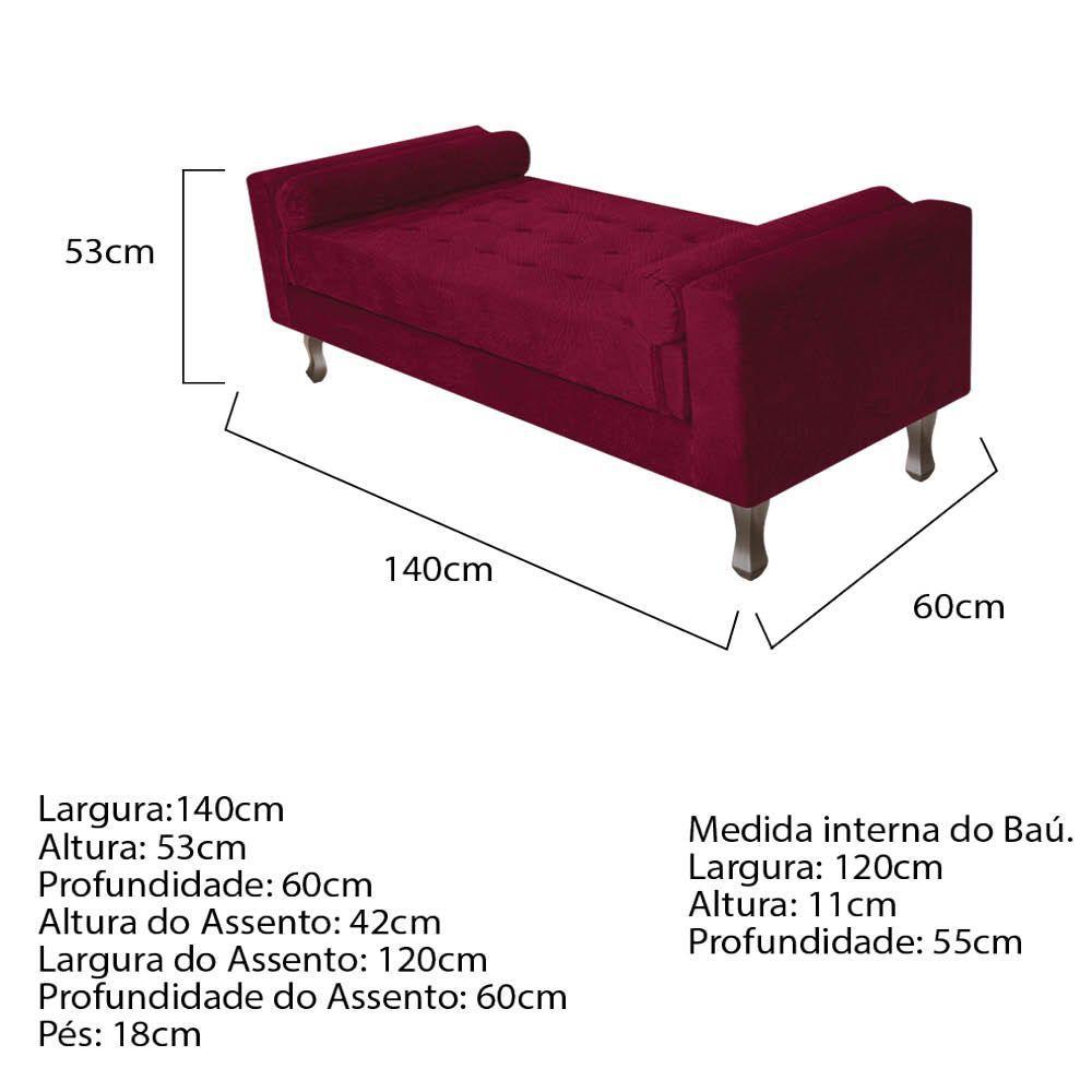Recamier Baú Félix Solteiro 140cm Suede Bordô - 2