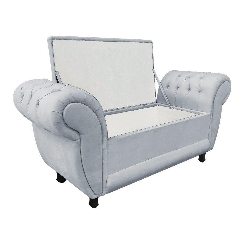 Recamier Com Baú Grécia Namoradeira Calçadeira Suede Cinza - 7