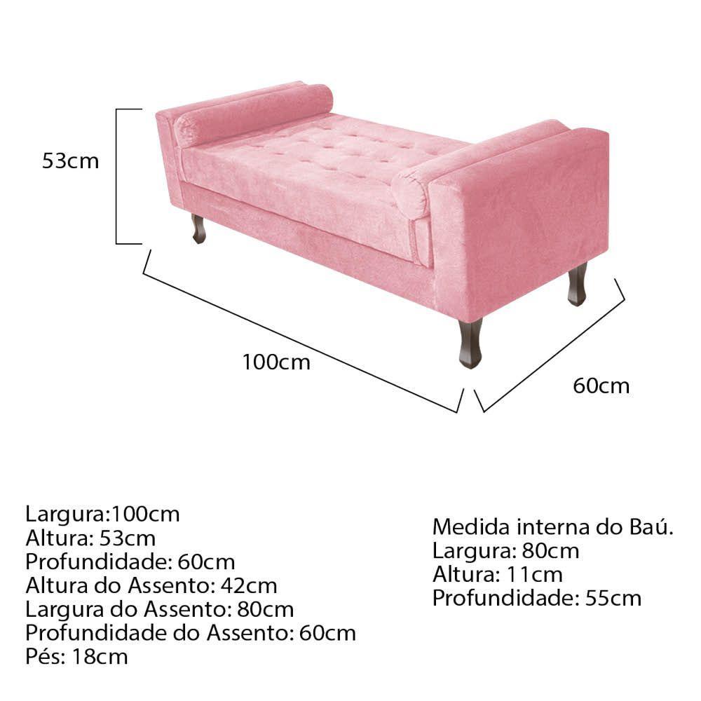 Recamier Baú Félix Solteiro 100cm Suede Rosa Bebê - 4