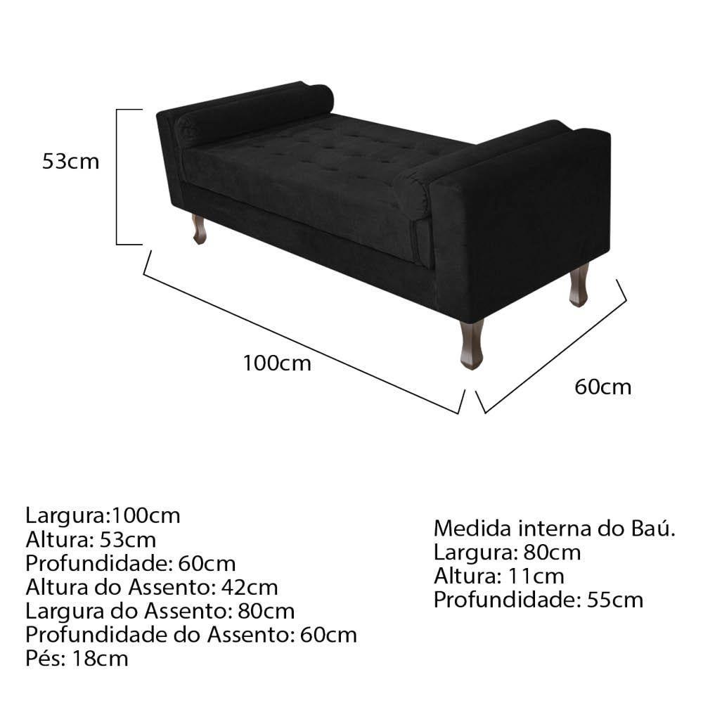 Recamier Baú Félix Solteiro 100cm Suede Preto - 4