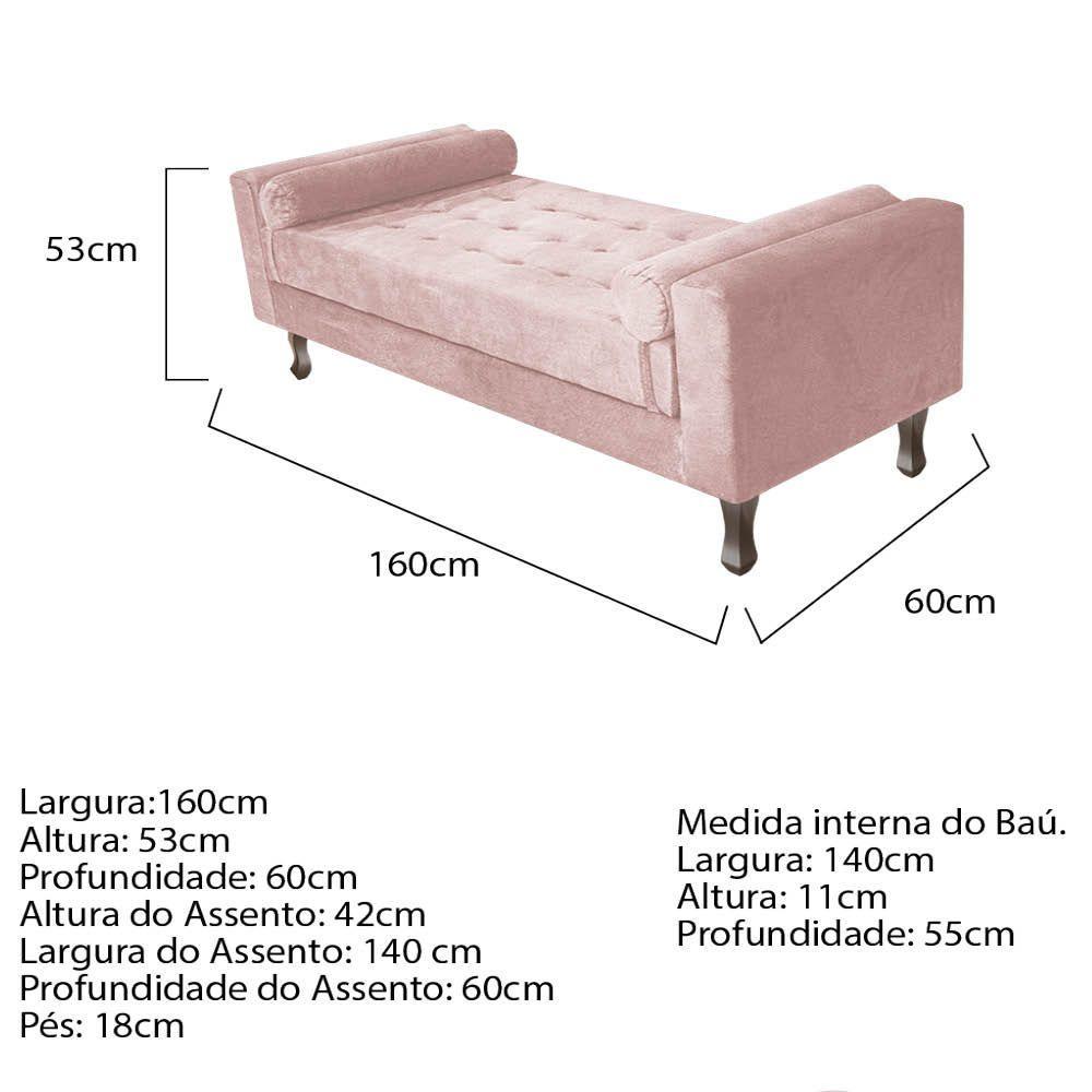 Recamier Baú Félix Solteiro 160cm Suede Rosê - 2