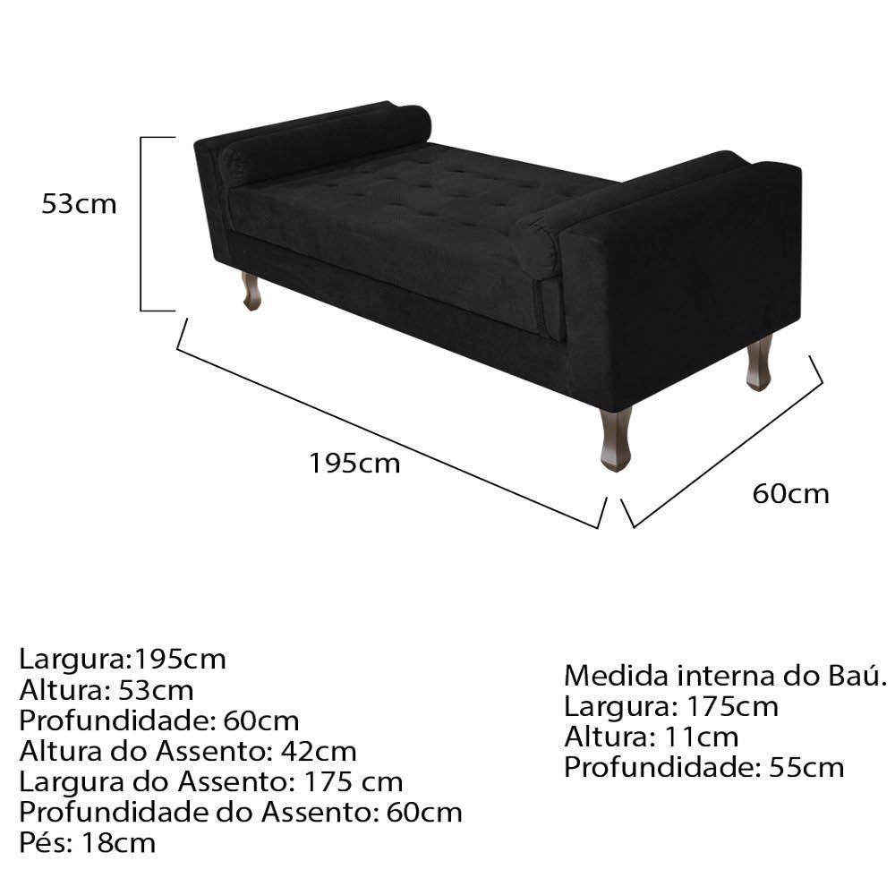 Recamier Baú Félix Solteiro 195cm Suede Preto - 2
