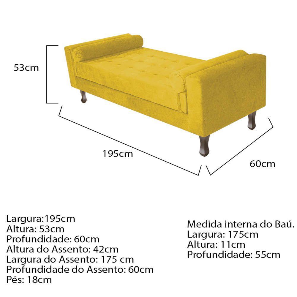 Recamier Baú Félix Solteiro 195cm Suede Amarelo - 2