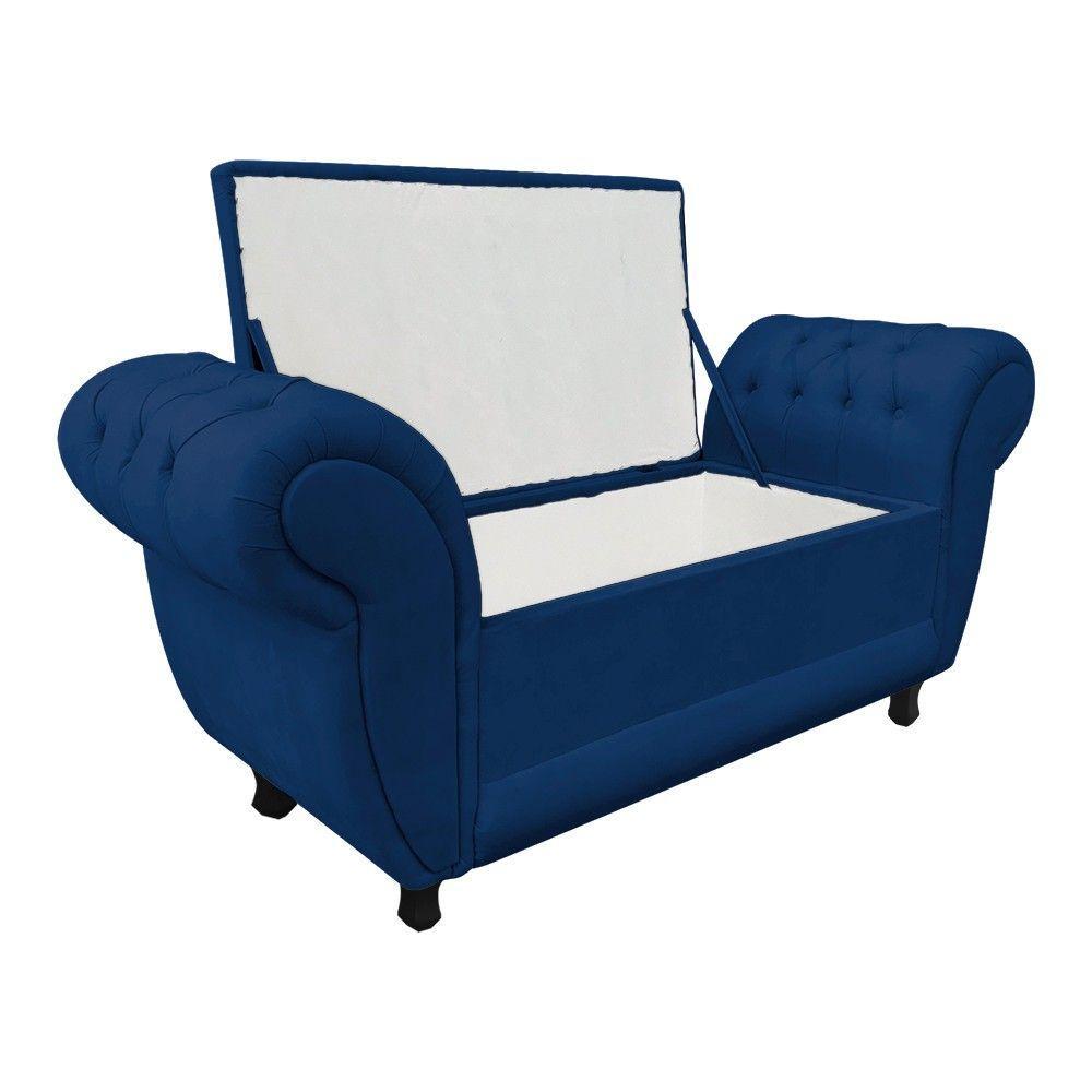 Recamier com Baú Grécia Suede Azul Marinho - 3