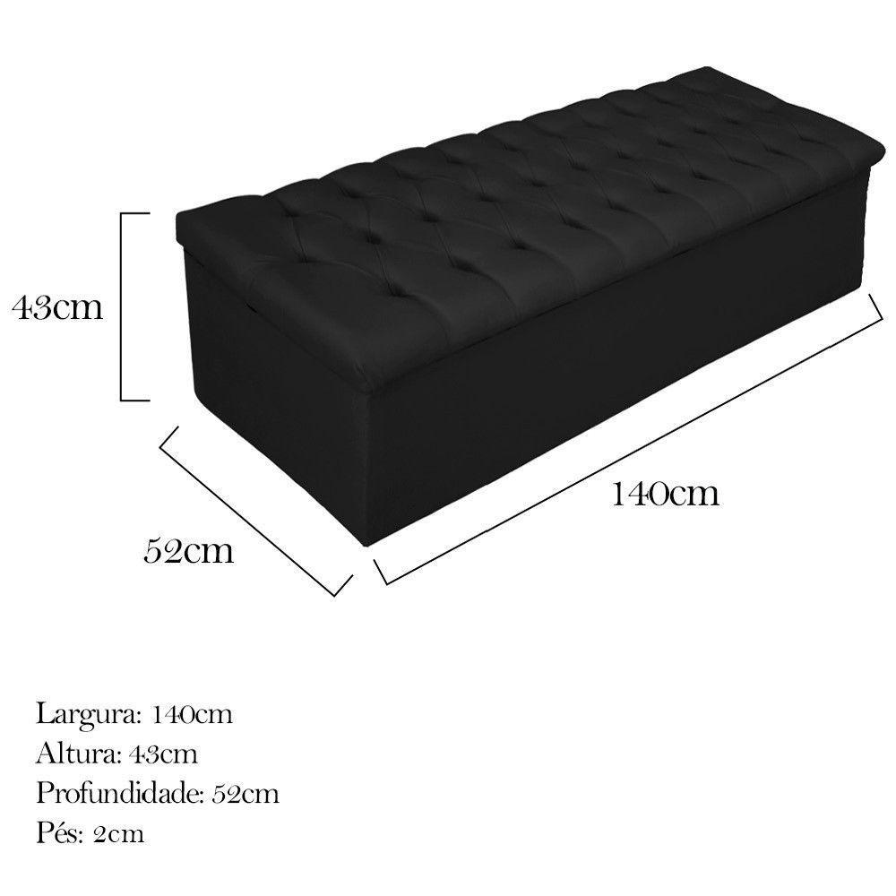 Calçadeira Baú Mel 140 Cm Casal com Capitonê Suede Preto - 2