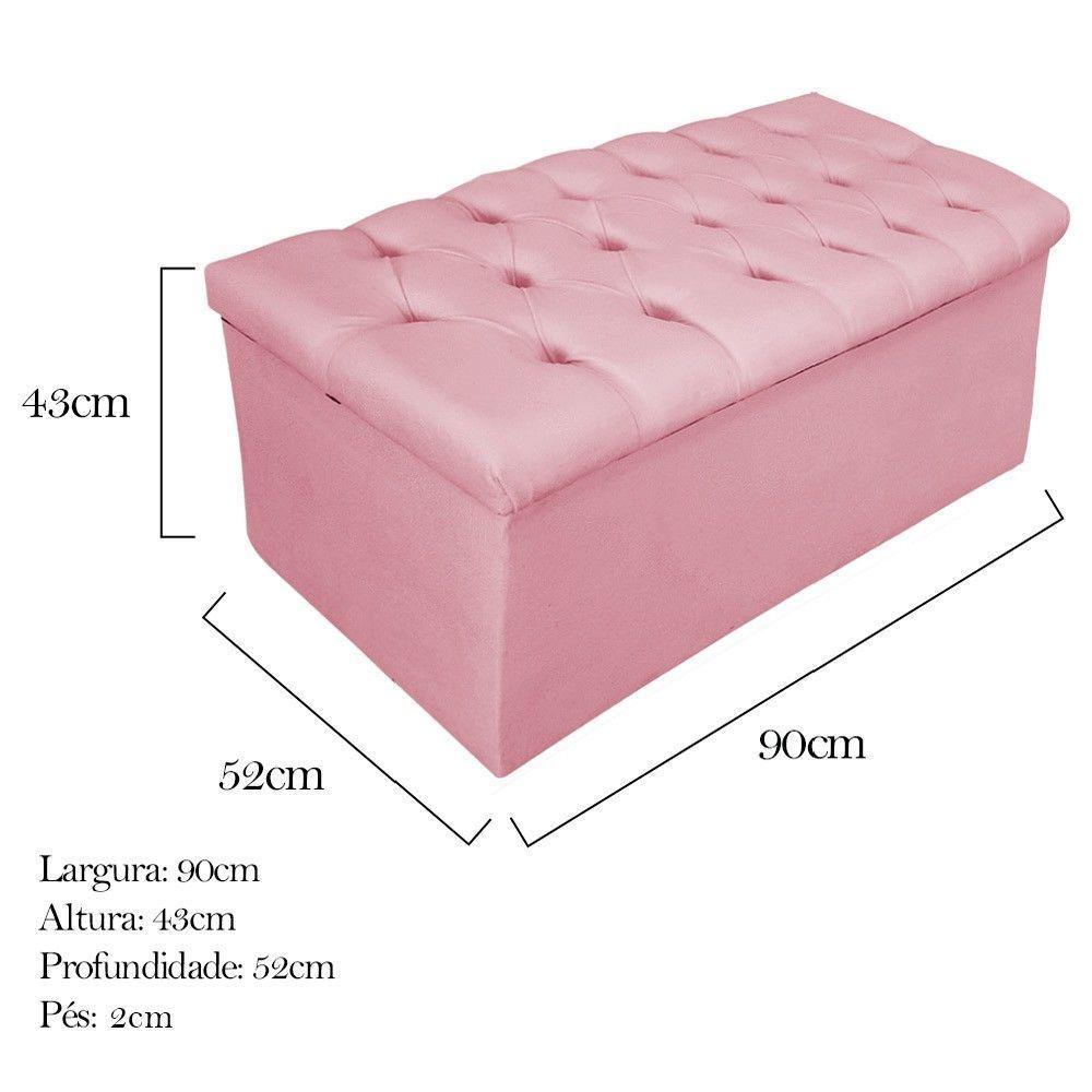 Calçadeira Baú Mel 90 Cm Solteiro com Capitonê Rosa Bebê - 3