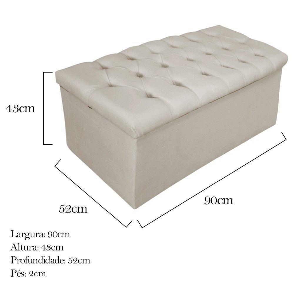 Calçadeira Baú Mel 90 Cm Solteiro com Capitonê Suede Bege - 2