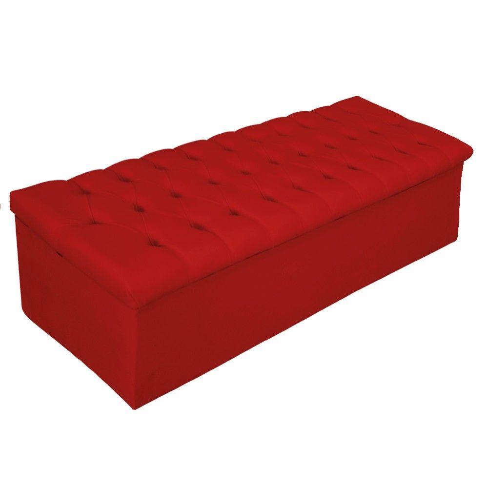 Calçadeira Baú Mel 140 Cm Casal com Capitonê Suede Vermelho - 1