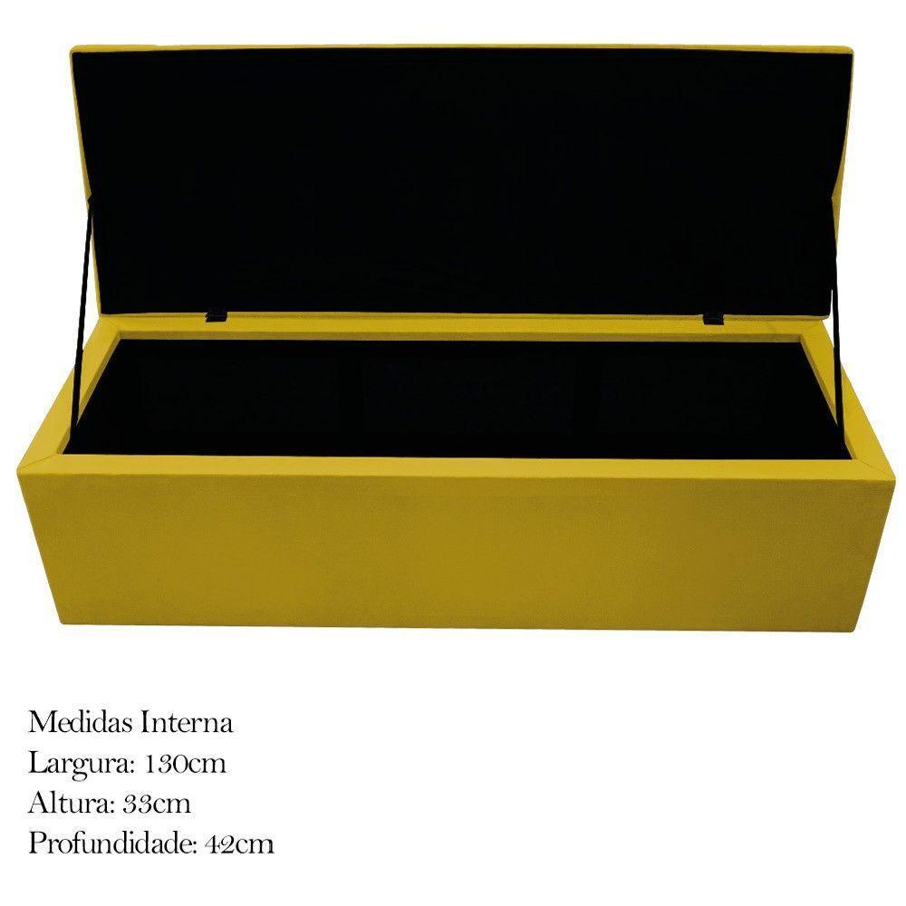 Calçadeira Baú Mel 140 Cm Casal com Capitonê Suede Amarelo - 4