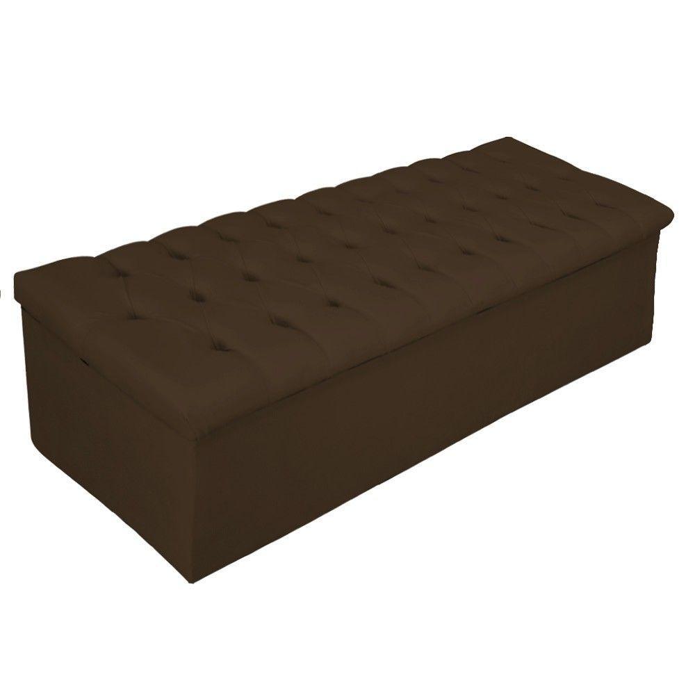 Calçadeira Baú Mel 140 Cm Casal com Capitonê Suede Marrom - 1