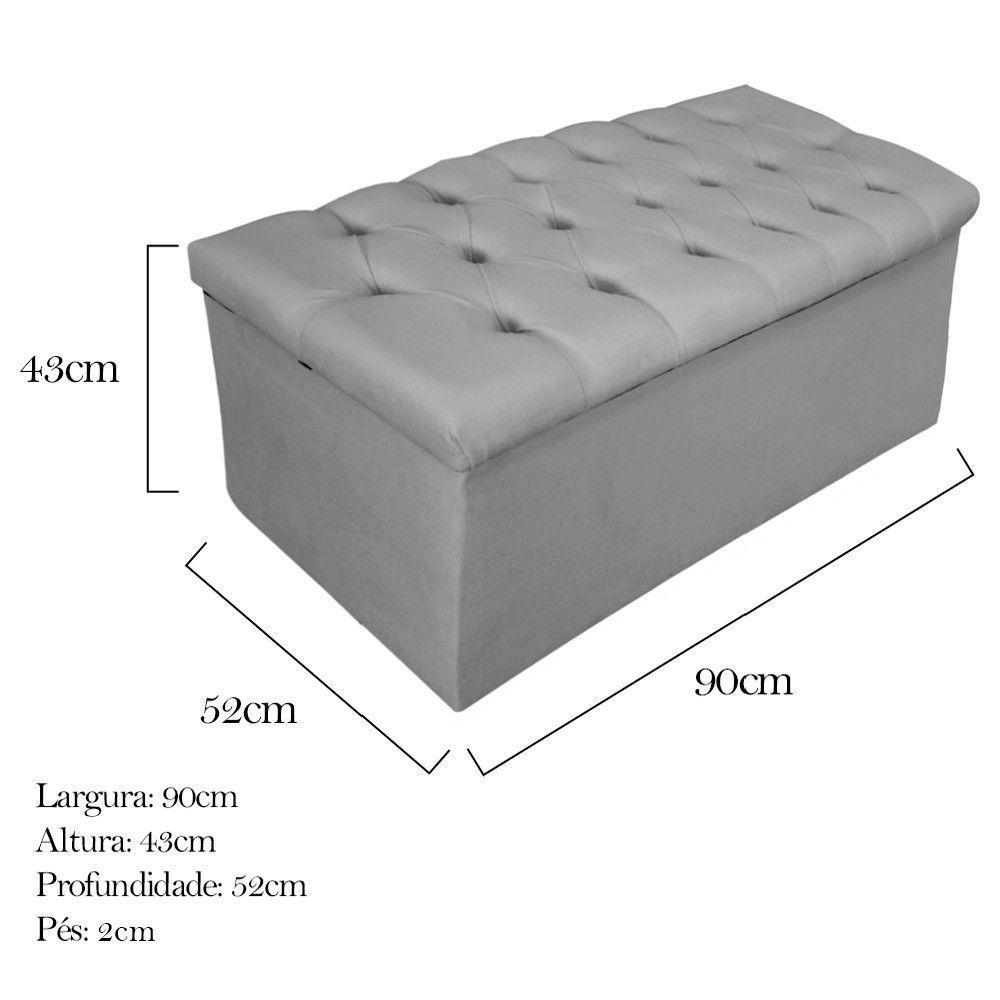 Calçadeira Baú Mel 90 Cm Solteiro com Capitonê Suede Cinza - 2