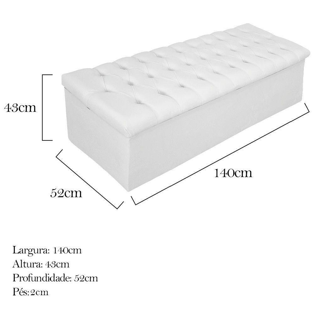 Calçadeira Baú Mel 140 Cm Casal com Capitonê Suede Branco - 2