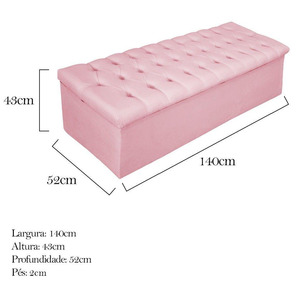 Calçadeira Baú Mel 140Cm Casal com Capitonê Suede Rosa Bebê - 3