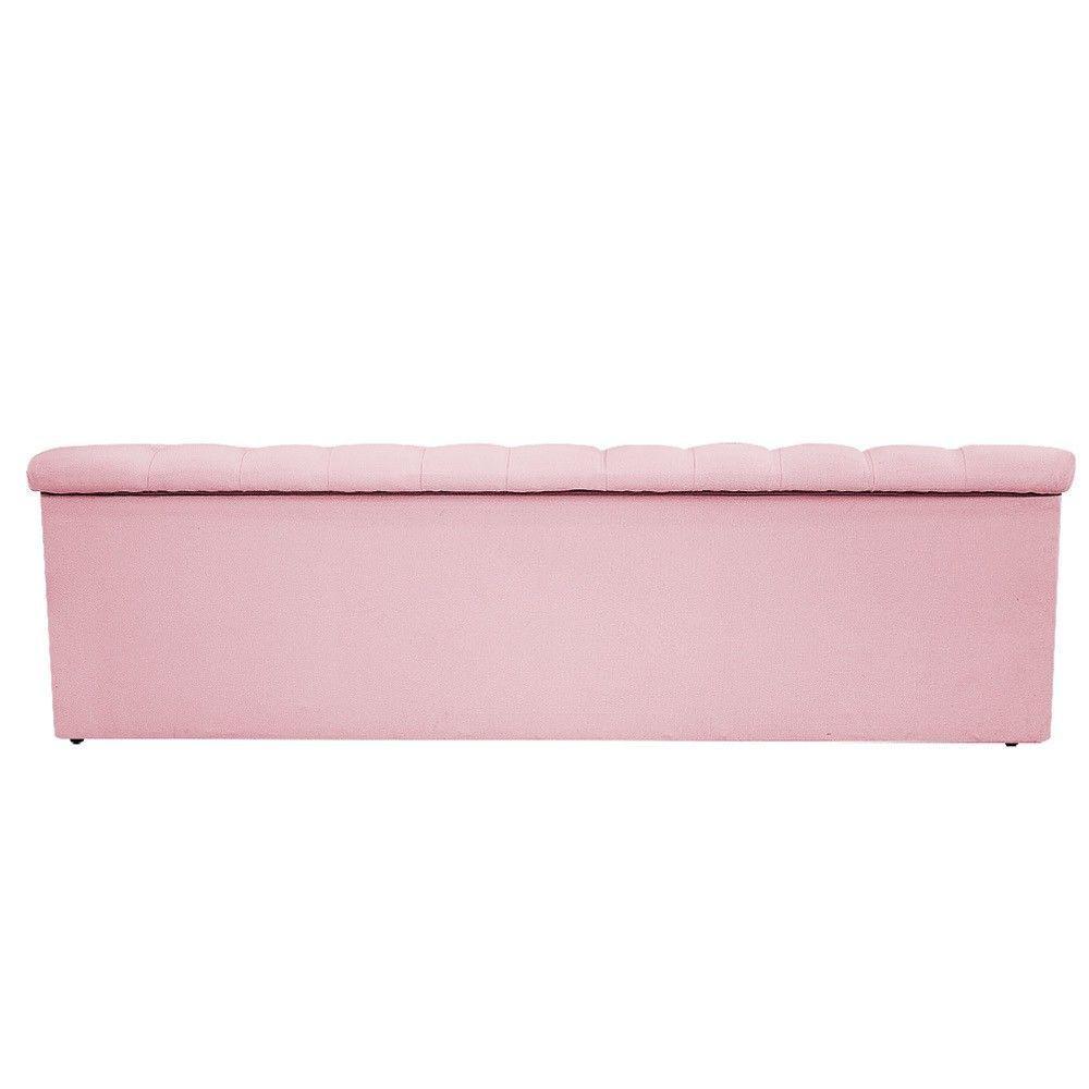 Calçadeira Baú Mel 140Cm Casal com Capitonê Suede Rosa Bebê - 4