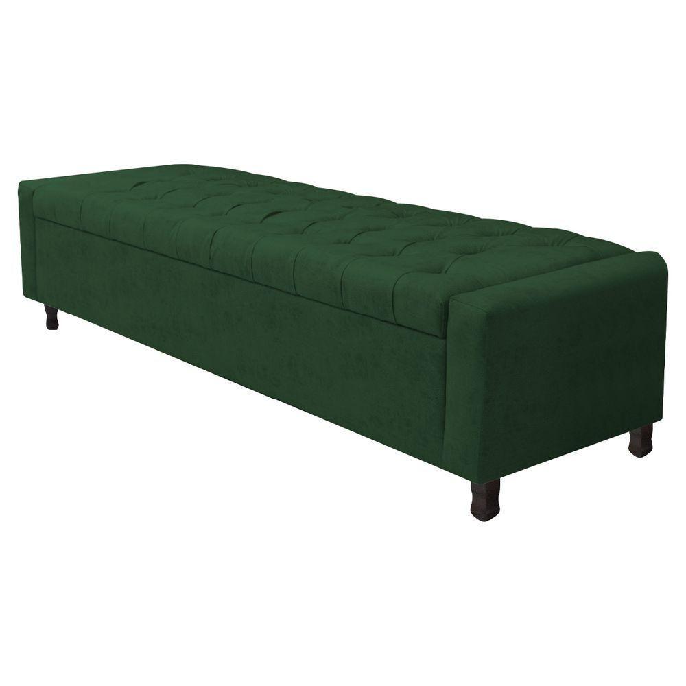 Calçadeira Baú Casal Everest P02 140cm Para Cama Box Suede - Doce Sonho Móveis Verde - 1