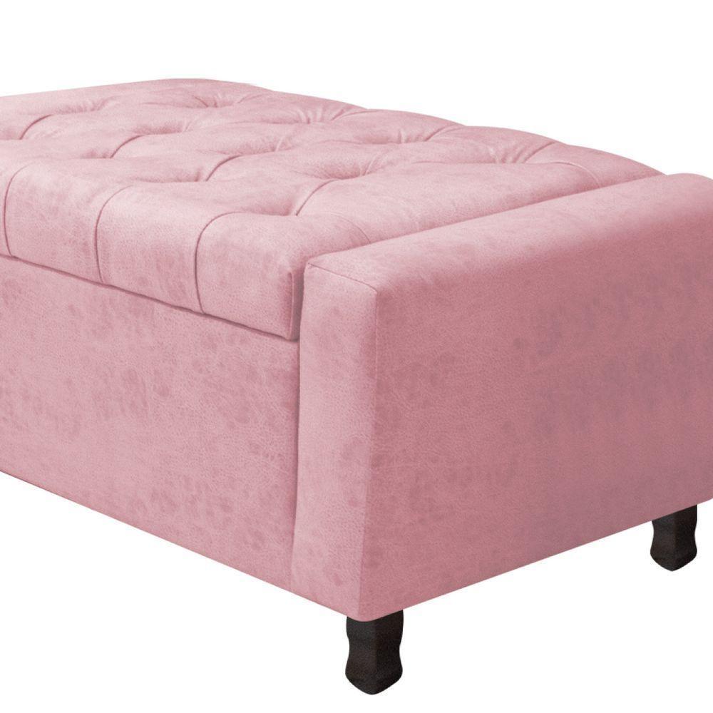 Calçadeira Baú Queen Everest P02 160cm Para Cama Box Suede - Doce Sonho Móveis Rosa Bebê - 3