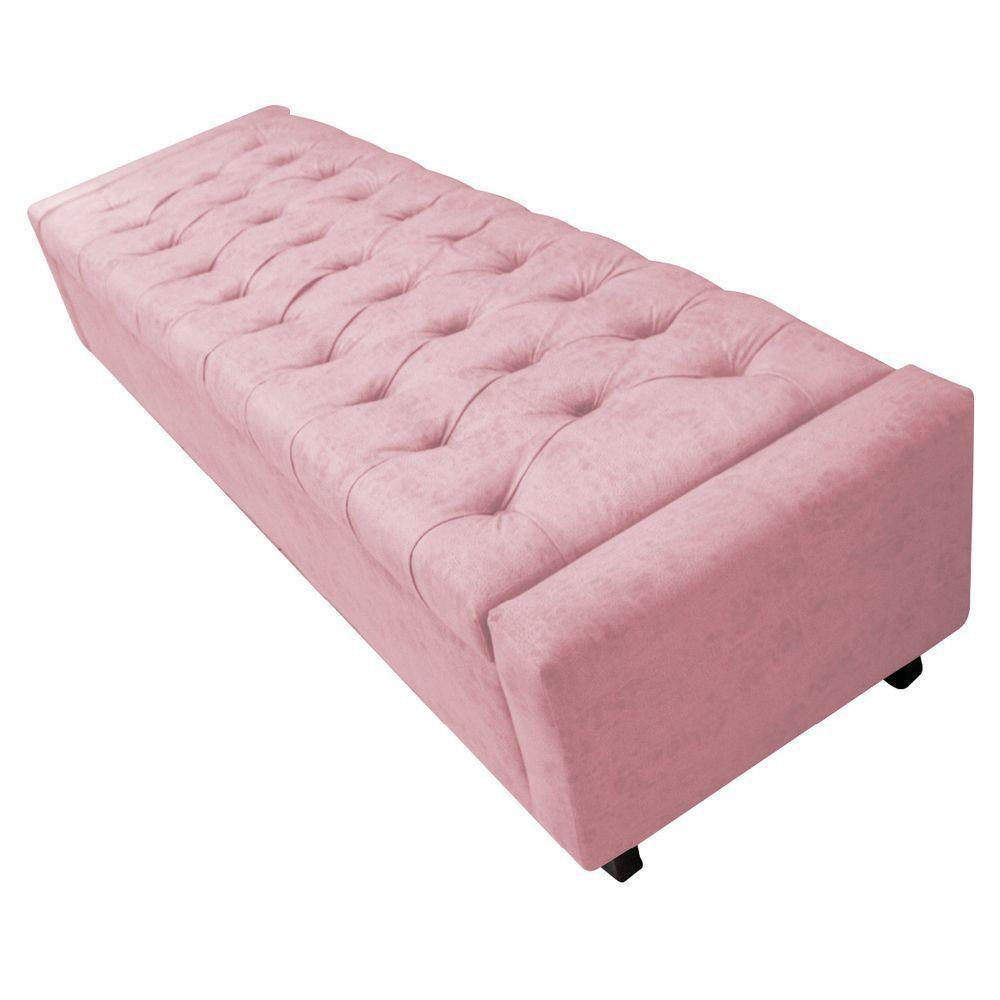 Calçadeira Baú Queen Everest P02 160cm Para Cama Box Suede - Doce Sonho Móveis Rosa Bebê - 5