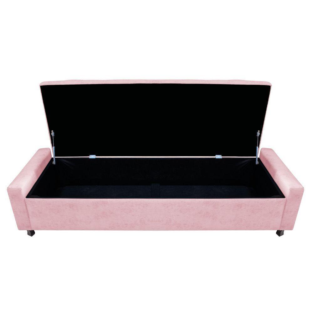 Calçadeira Baú Queen Everest P02 160cm Para Cama Box Suede - Doce Sonho Móveis Rosa Bebê - 6