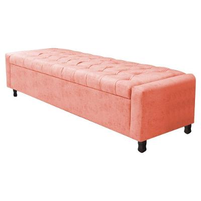 Calçadeira Baú Queen Everest P02 160 Cm Para Cama Box Suede - Amarena Móveis Coral