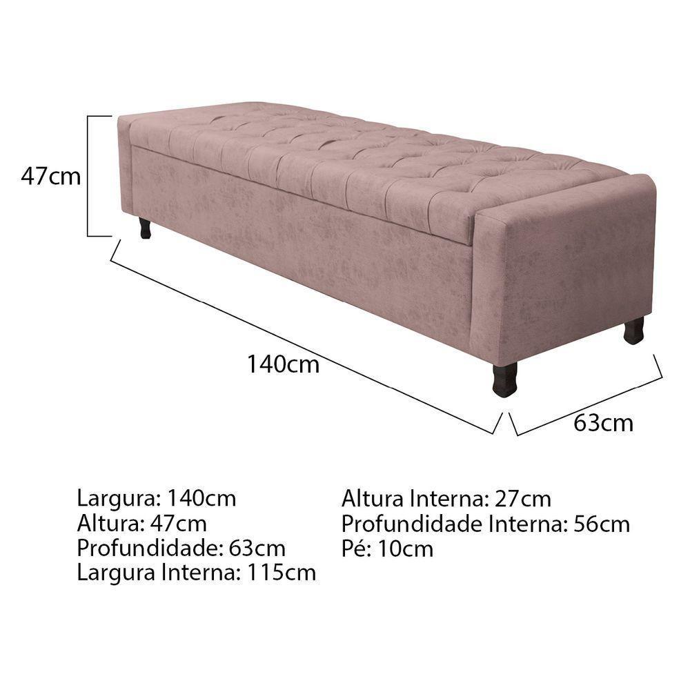 Calçadeira Baú Casal Everest P02 140cm Para Cama Box Linho - Doce Sonho Móveis Rosê - 4