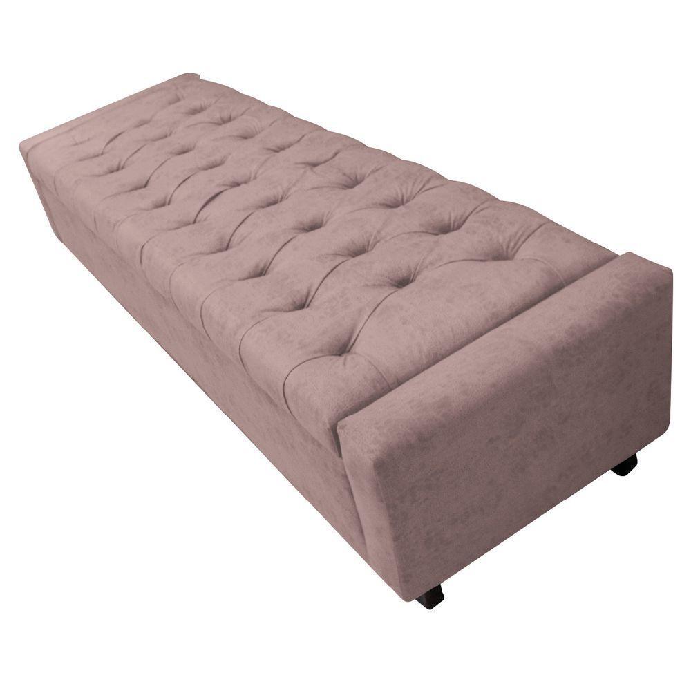 Calçadeira Baú Casal Everest P02 140cm Para Cama Box Linho - Doce Sonho Móveis Rosê - 5