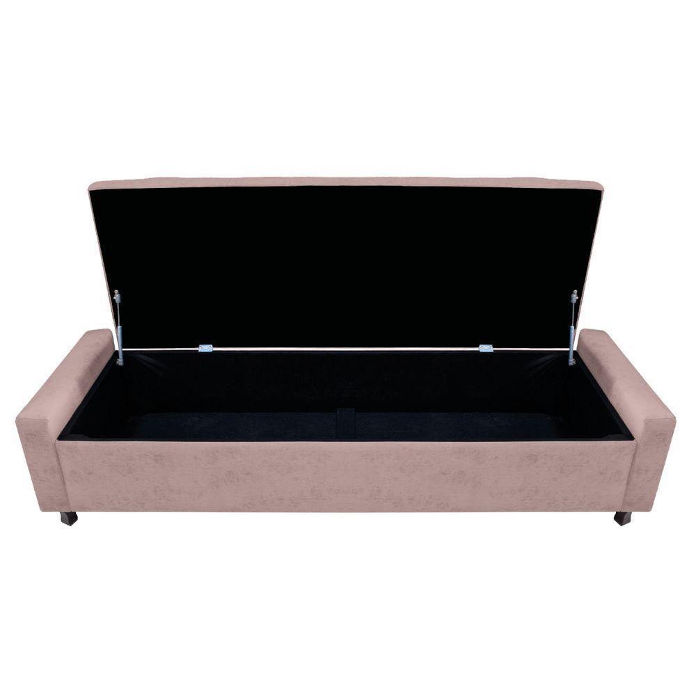 Calçadeira Baú Casal Everest P02 140cm Para Cama Box Linho - Doce Sonho Móveis Rosê - 6
