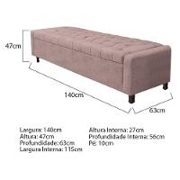 Calçadeira Baú Casal Everest P02 140cm Para Cama Box Linho - Doce Sonho Móveis Rosê - 7