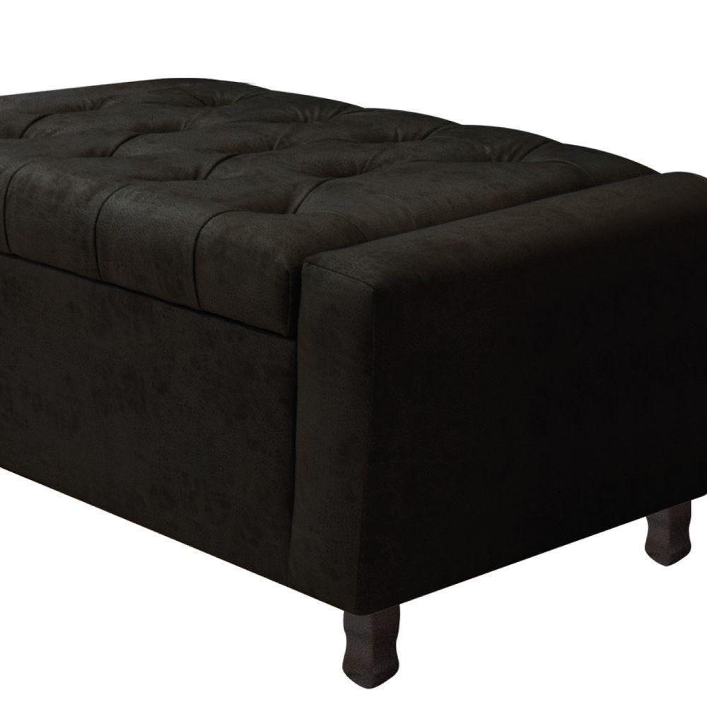 Calçadeira Baú Casal Everest P02 140cm Para Cama Box Suede - Doce Sonho Móveis Preto - 3