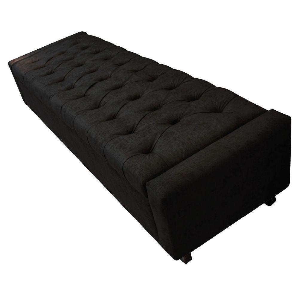 Calçadeira Baú Casal Everest P02 140cm Para Cama Box Suede - Doce Sonho Móveis Preto - 6