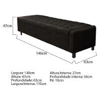 Calçadeira Baú Casal Everest P02 140cm Para Cama Box Suede - Doce Sonho Móveis Preto - 7