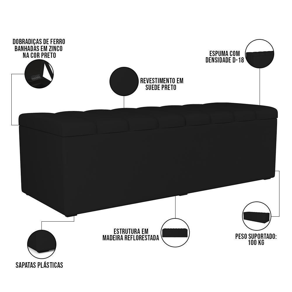 Calçadeira Recamier Baú Casal Queen 160X50 Cm Preto - 5
