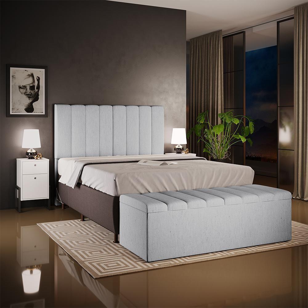 Calçadeira Recamier Baú Casal Queen 160X50 Cm Linho Cinza - 7