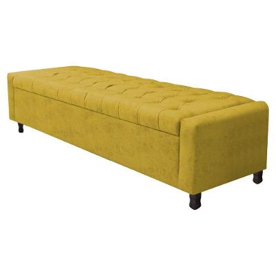 Calçadeira Baú Queen Everest P02 160 Cm Para Cama Box Suede - Amarena Móveis Amarelo