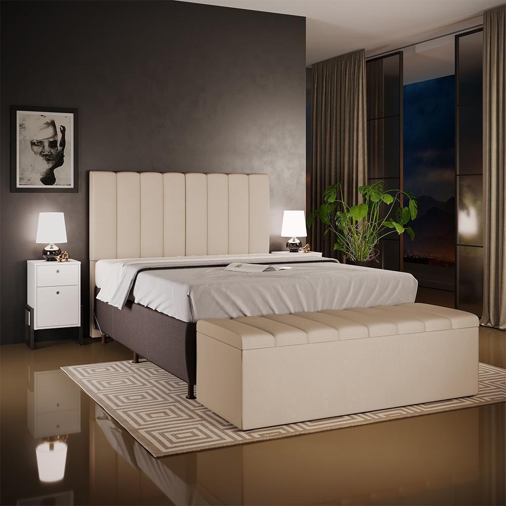 Calçadeira Recamier Baú Casal Queen 160X50 Cm Bege - 7