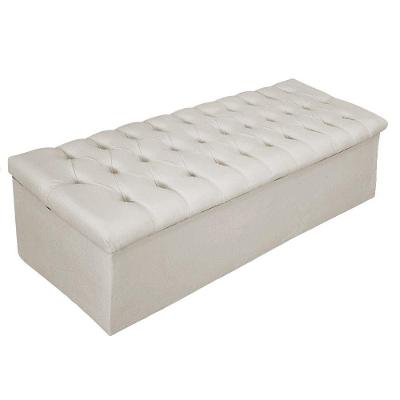 Calçadeira Baú Mel 195 Cm King Size Com Capitonê Suede Bege