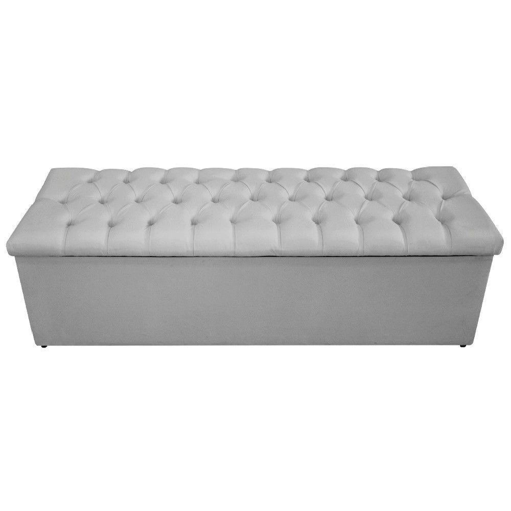 Calçadeira Baú Mel 195 Cm King Size Com Capitonê Suede Cinza - 4
