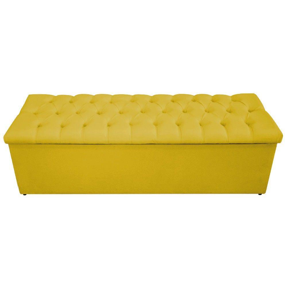 Calçadeira Baú Mel 160 Cm Queen Size Com Capitonê Amarelo - 4