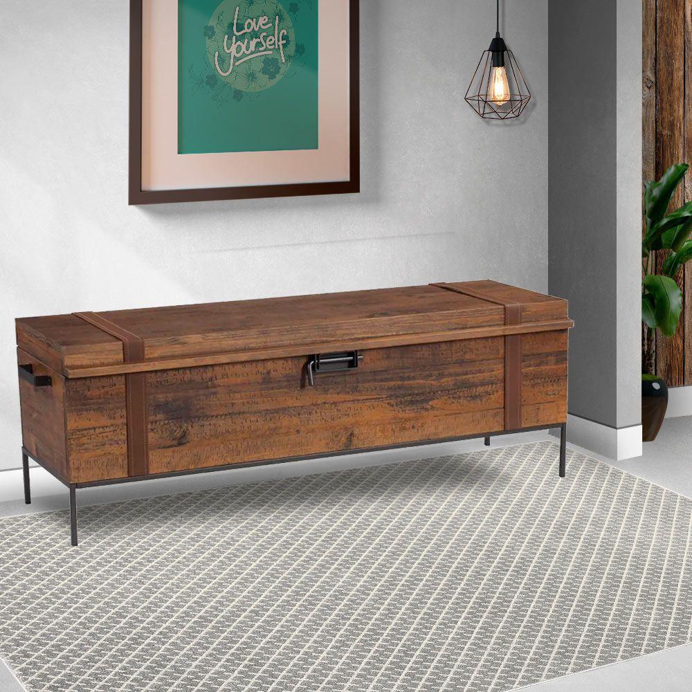 Baú Decorativo para Sala de Estar Quarto Teneci Grafite Madeira Maciça Rustic Brown Gran Belo - 3