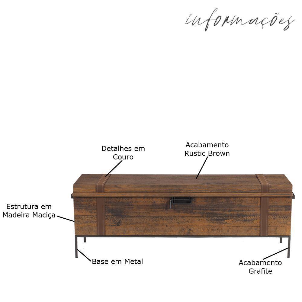 Baú Decorativo para Sala de Estar Quarto Teneci Grafite Madeira Maciça Rustic Brown Gran Belo - 4