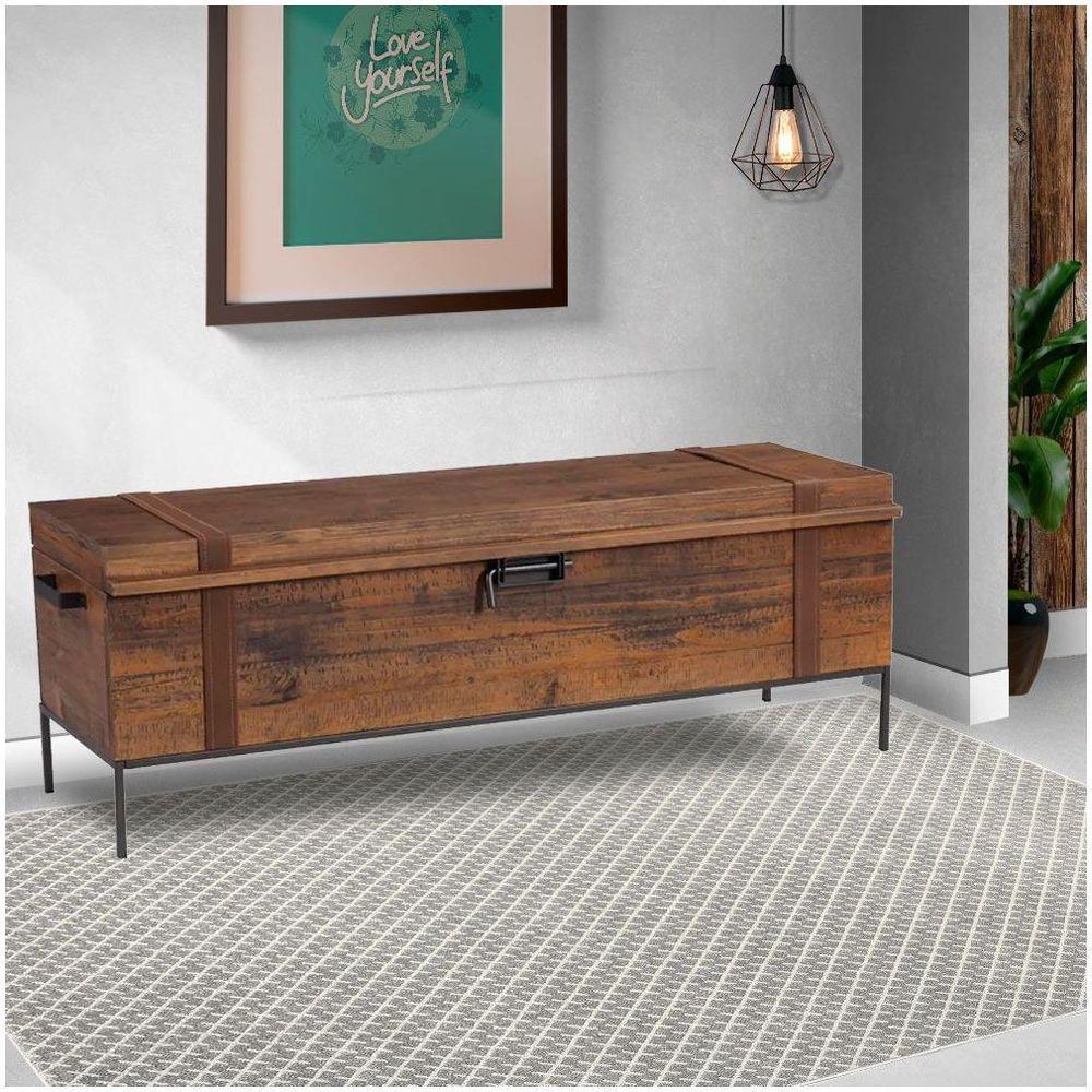 Baú Decorativo para Sala de Estar Quarto Teneci Grafite Madeira Maciça Rustic Brown Gran Belo - 8