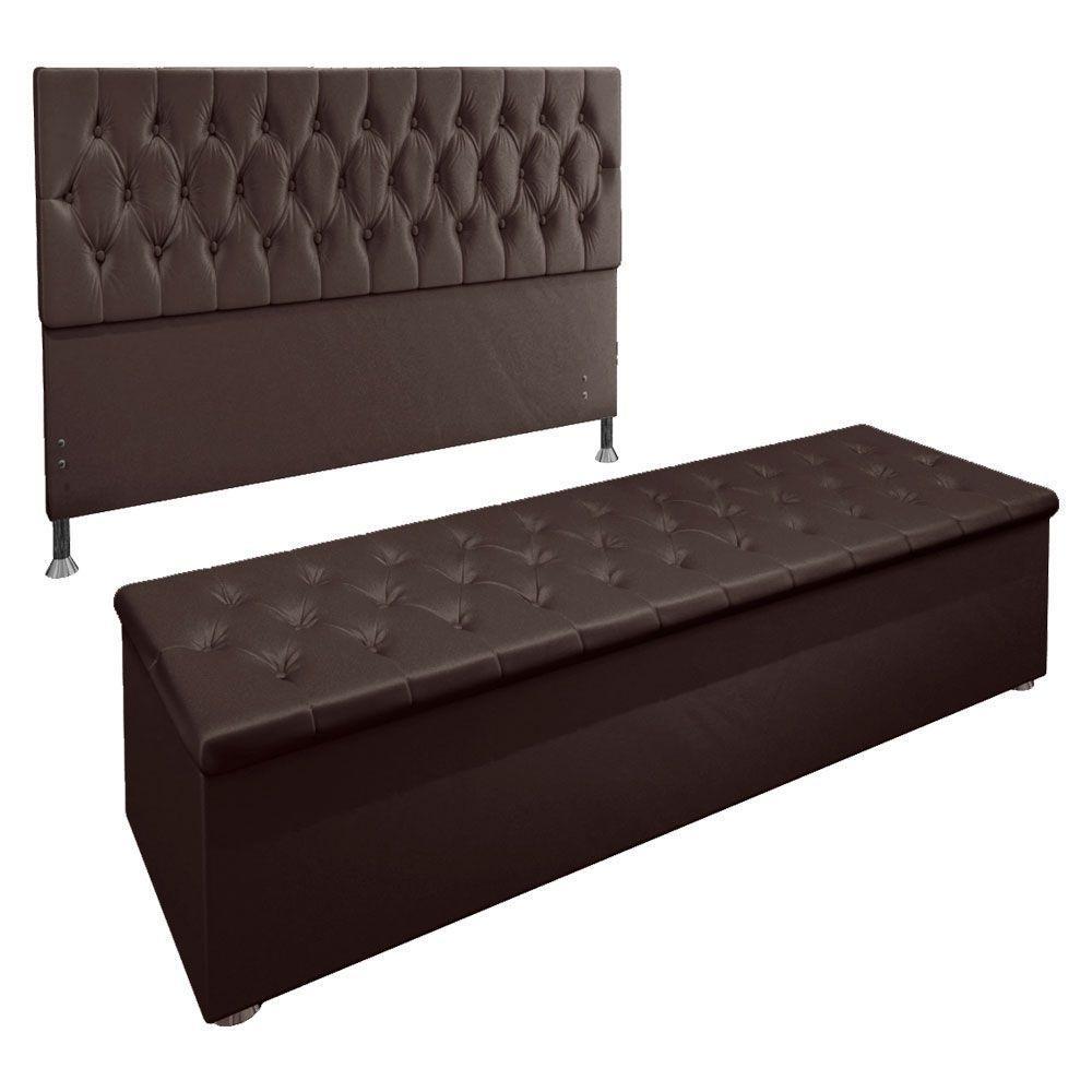 Kit Cabeceira e Calçadeira Baú Queen 1,60m Suede Marrom - 1