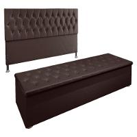 Kit Cabeceira e Calçadeira Baú Queen 1,60m Suede Marrom - 1